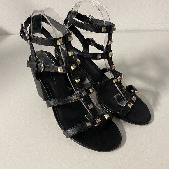 Rebecca Minkoff Lenore Sandal Block Heel Open Toe Black Studded Ankle St… - Picture 2 of 9